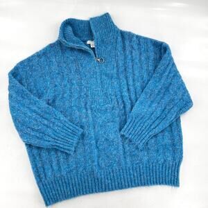 TopShop Fuzzy Cable Turtleneck Sweater S Blue NWOT Oversized Zip Womens Dolman